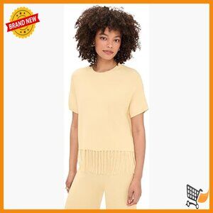 Short Sleeve Fringe Sweater, Ribbed Knit, Crew Neck Pullover